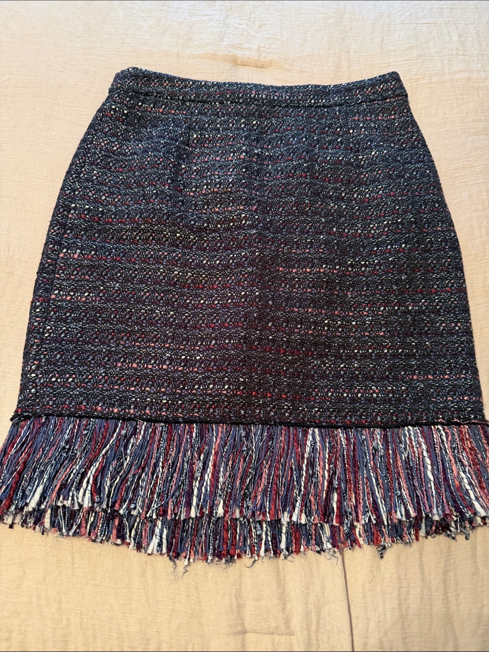 Textured Navy Fringe Hem Women's Skirt